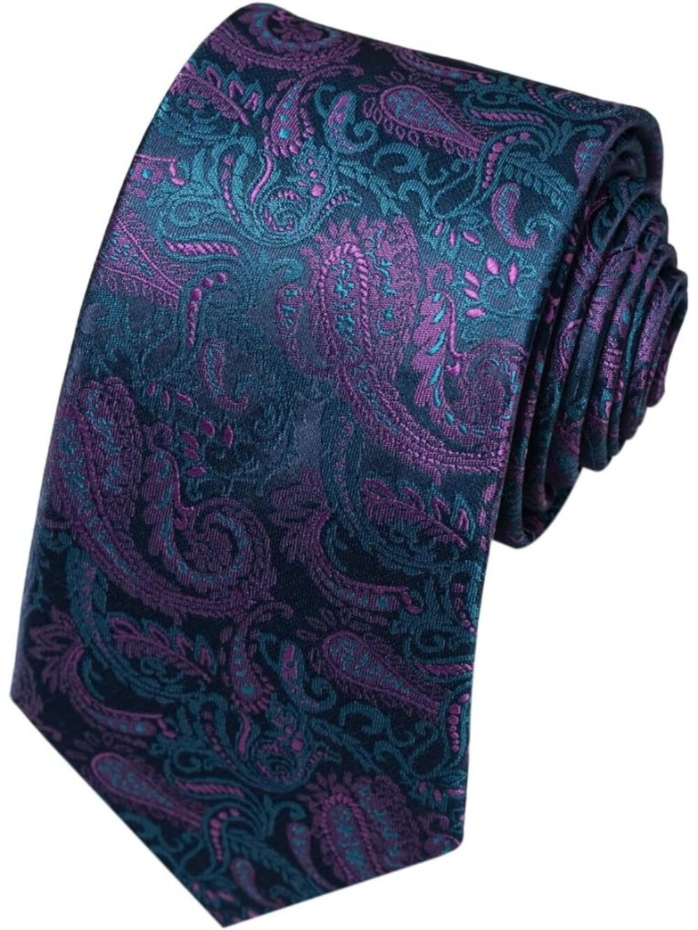 🆕Men Teal & Purple 100%Microfiber Paisley Slim Formal Necktie For Wedding Dress